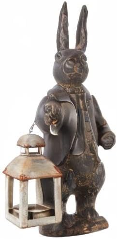 NIKKY HOME Easter Bunny Decorations, Vintage Resin Bunny Figurine with Lantern, Metal Rabbit Tealight Candle Lantern Holder Rabbit Outdoor Statues Gift for Garden Home