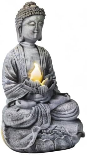 VP Home Buddha Statue for Home and Outdoor Decor, Solar Powered Flickering LED Garden Light, Zen Meditation, Spiritual Room Decor (Zen Buddha)
