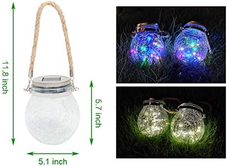 2 Pack Hanging Solar Powered LED Lights,Cracked Glass Ball Light, Waterproof Outdoor Christmas Decorative Lantern for Garden, Yard, Patio, Lawn(Warm White)