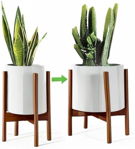 MUDEELA Adjustable Plant Stand Indoor, Bamboo Plant Stand 8 to 12 Inches, Bamboo Dark Brown Planter Stand for Indoor Plants,Single Floor Plant Stand for Indoor Plants, Pot Plant Not Included