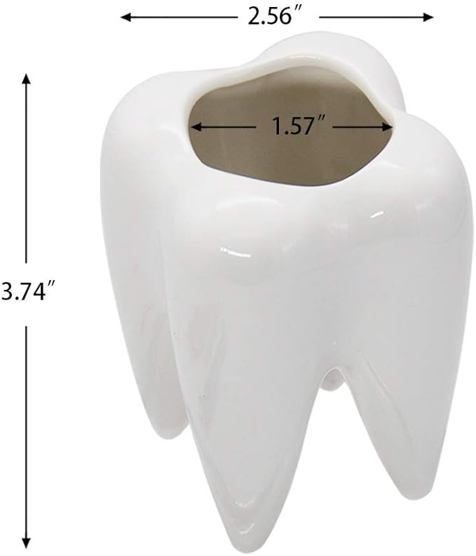 YOFIT Modern Style Teeth Pots Ceramic Flower Pot for Dental Gifts, White Succulent Cactus Bonsai Planter Container for Dental Office Decor, 3.7" Set of 4