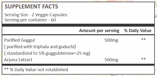 Guggul Vegie Capsule with Arjuna Extract 120 Count 1000 mg