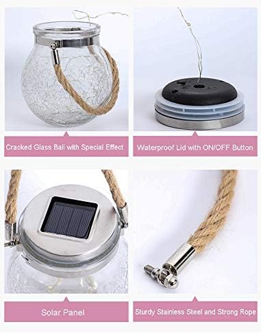 2 Pack Hanging Solar Powered LED Lights,Cracked Glass Ball Light, Waterproof Outdoor Christmas Decorative Lantern for Garden, Yard, Patio, Lawn(Warm White)