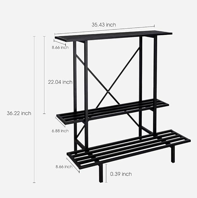 Zhongma 3 Tier Plant Stand Space-Saving Heavy Duty Plant Holder for Balcony, Home, Garden ,Metal Sturdy Plant Stand for Indoor and Outdoor