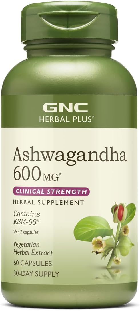GNC Herbal Plus Ashwagandha 600mg, Stress 60 Capsules