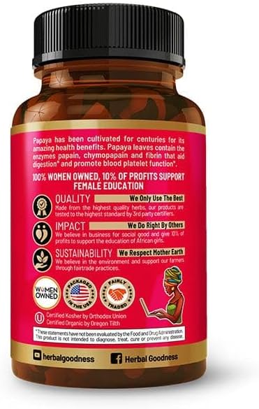 Herbal Goodness Papaya Leaf Blood Platelet Capsules 60/600mg 20x 20x Strength