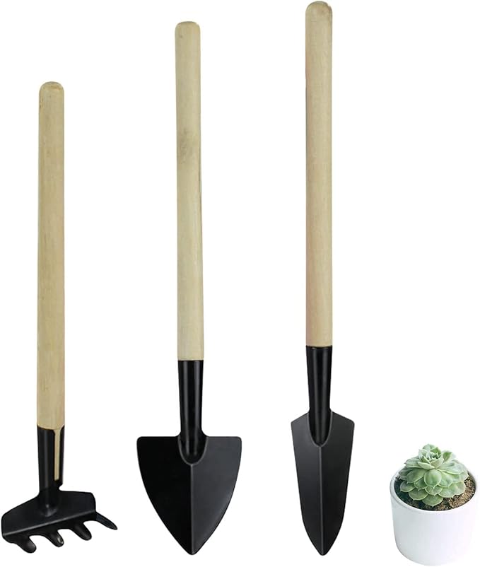 Wishlotus Mini Gardening Tools, 3Pcs Gardening Hand Tools with Non-Slip Handles, Portable Tools Set for Indoor Gardening, Succulents, Bonsai, Gift for Wife and Mother(Thin)