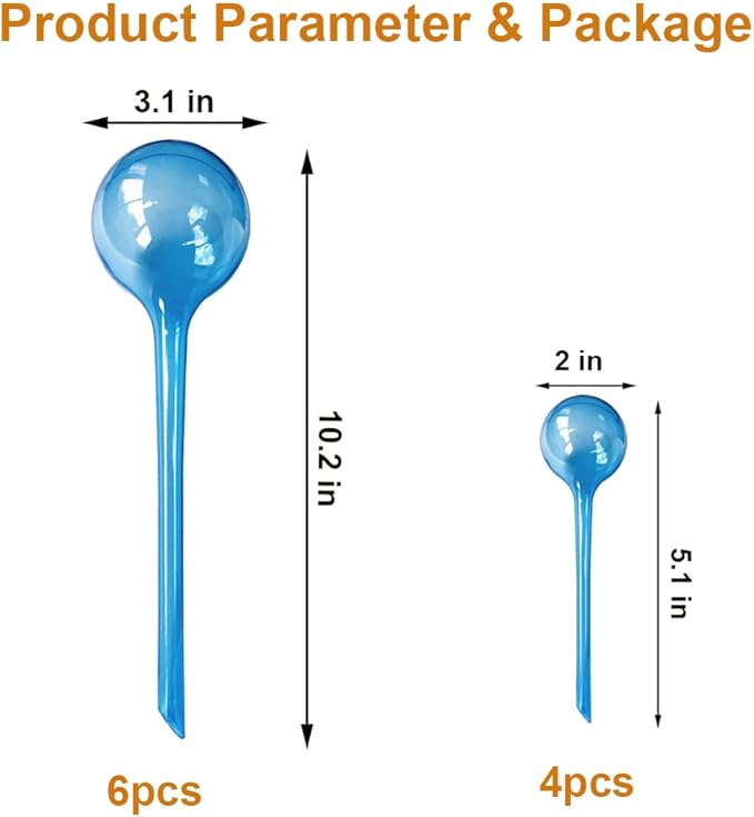 10pcs Plant Watering Globes, Plastic Plant Automatic Water Bulbs Flower Self Feeder Balls Irrigation Device Auto Waterer Planter Insert Stakes for Indoor Outdoor Garden Potted While Away on Vacation