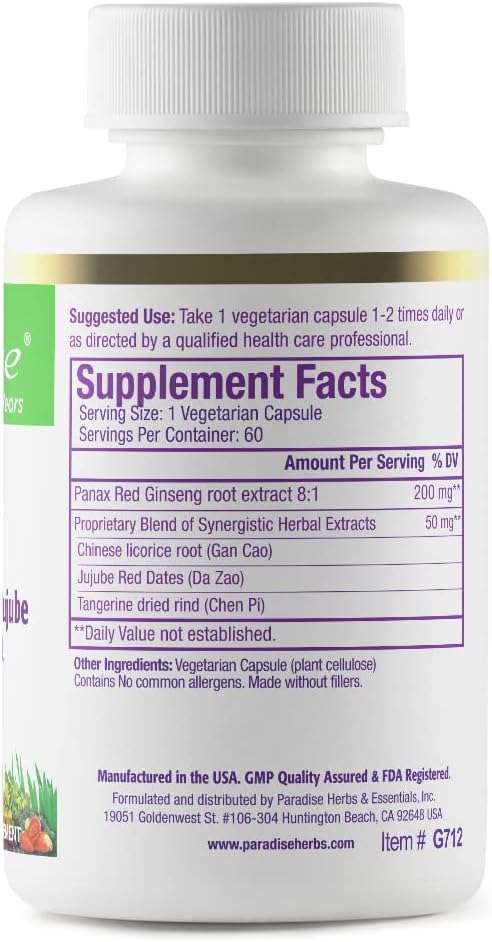 Paradise Herbs Ginseng Root Extract B1, B2 B2 & B12, 60 60 Capsules