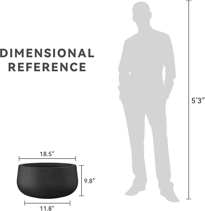 Kante 19.6" Dia Round Concrete Planter, Cement Plant Pots with Drainage Hole and Rubber Plug for Outdoor Indoor Garden Home, Modern Curvaceous Design, Black