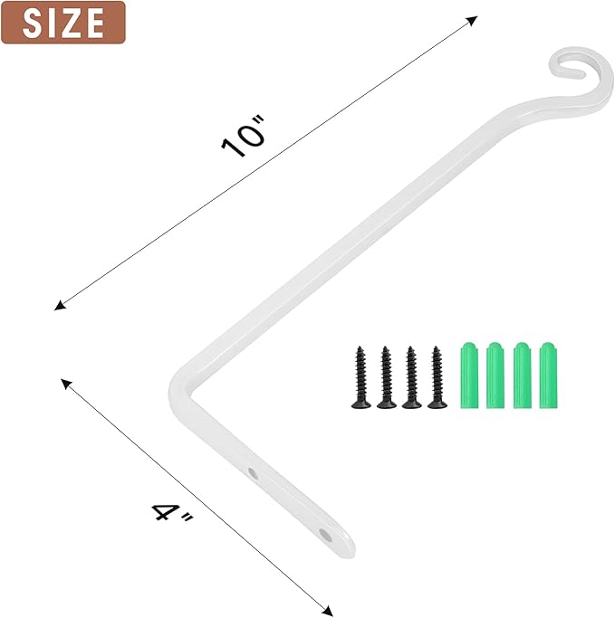 Jardim 2 Pack 10 Inch Premium Decorative Metal Iron Wall Hangers for Home Decor, Indoor Outdoor Plant Bracket Rustic Hanging Gardening Hooks for Planters, Bird Feeders, Lanterns, Wind Chimes (White)