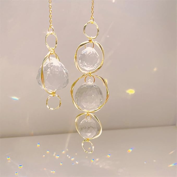 2 Pcs Crystal Suncatcher Wind Chimes for Outside,Crystal Suncatcher Prisms Hanging Outdoor Wind Chimes,Sun Catcher Hanging Crystals for Windows,Suncatchers Wind Chime Garden Decor Wedding Decoration
