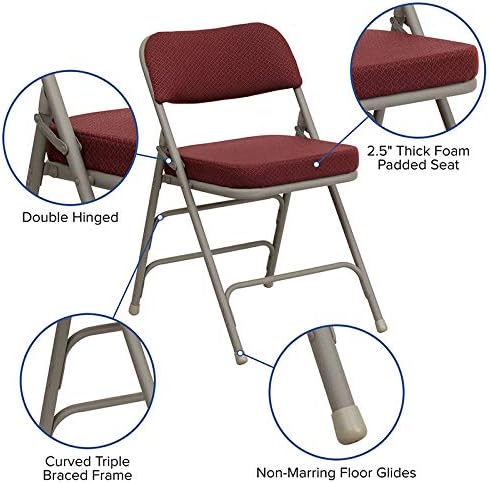 Flash Furniture HERCULES Series Premium Curved Triple Braced & Double Hinged Burgundy Fabric Metal Folding Chair
