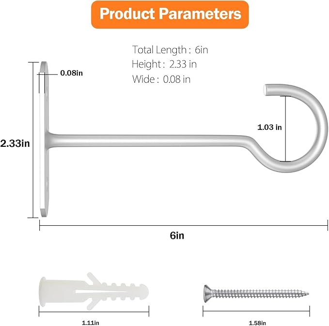 Plant Hook 6inch,Plant Hanger Shepherds Plant Bracket for Wall Hanging Wind Chimes Lanterns,Bird Feeder,Flower Basket,Home Decor Indoor & Outdoor 2 Pack