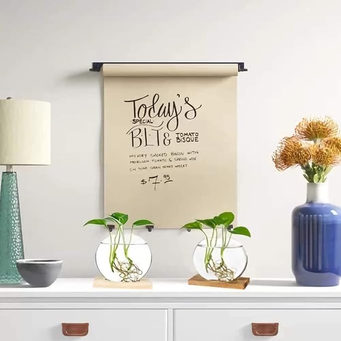 Kingbuy Desktop Round Glass Planter Terrarium Flower Vase with Wooden Stand for Propagation Small Hydroponic Plants Home Office Decor, 2 Pack, Brown