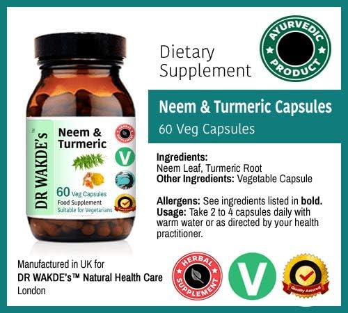 DR WAKDE'S Neem & Turmeric Capsules 60 Veg 100% Herbal