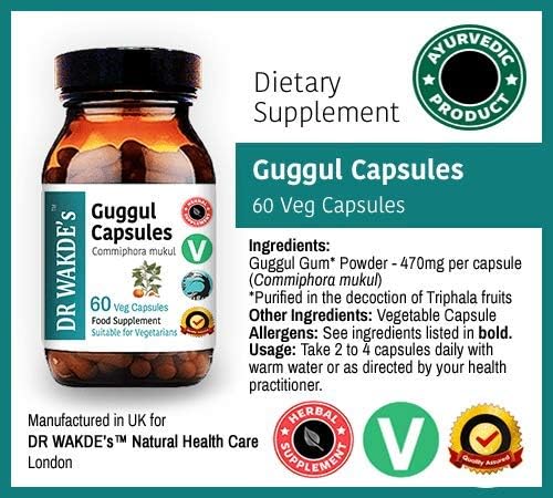Guggul Capsules (Mukul Myrrh, Commiphora Mukul, 60 Veg
