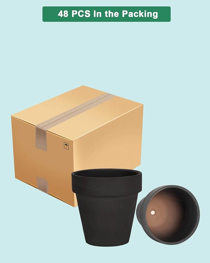 vensovo 48 Pcs Tiny Terracotta Pots - 2 inch Black Small Mini Clay Pots with Drainage Holes Flower Nursery Terra Cotta Pots for Indoor/Outdoor Succulent Plants, Crafts, Wedding Favor