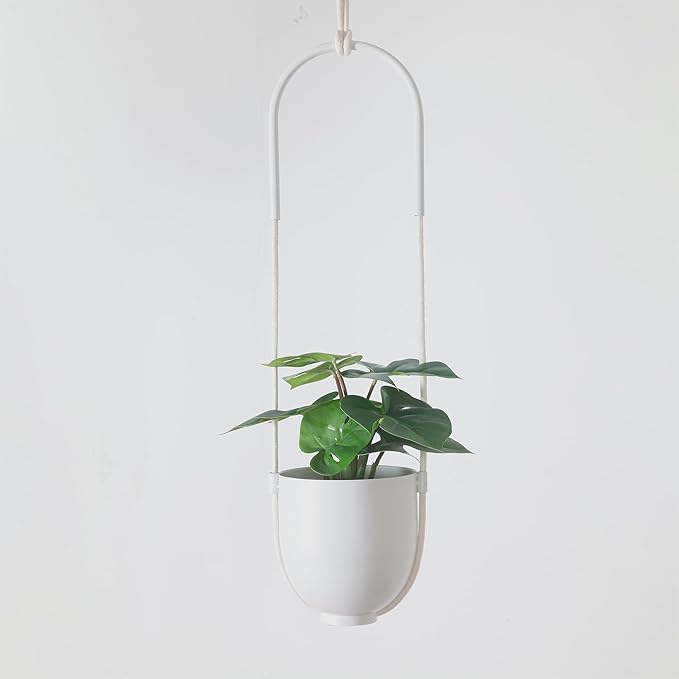 Boho Hanging Planter for Indoor Outdoor Plants Modern Wall and Ceiling Hanging Plant Basket Holder Hanger for Vines Succulents Ferns Room Decor(White)