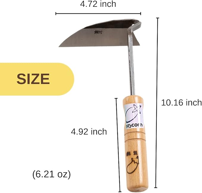 Japanese Sickle (Nejirigama) Durable Carbon Steel (SK85) Blade, Weeder Scraper Hoe, Hand Held Garden Tool, Blade Length 4.72inch