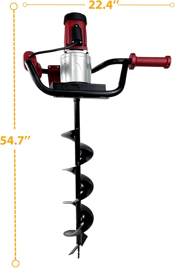 JACKCHEN 1500W Electric Post-Hole Digger with 6-Inch Auger Bit, Earth Auger Drill, Auger Bit Earth Auger, Ideal for Post Hole Digging, Drilling, Tree Planting, Red