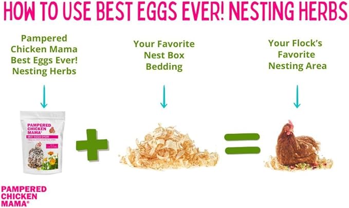 Pampered Chicken Mama Best Eggs Ever! Nesting Herbs for Chickens (16 Ounce/1 Pound) for Chicken Nesting Boxes Calcium Supplement for Chickens | Chicken Feed Supplies, Hen Treats for Coops (1 Bag)