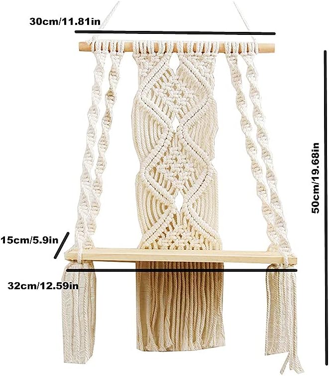 Mong Handmade Macrame Wall Hanging Shelf, Boho Indoor Rope Plant Pot Basket Hanger Holder, Rope Plant Hanger for Wall Decor Indoor Outdoor