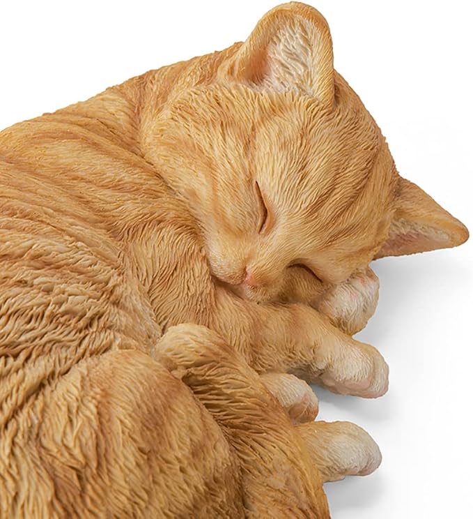 Sleeping Orange Tabby Cat Garden Statue Decor 8.27”L, Resin Realistic Sculptures Gift for Cats Lovers, Pet Memorial Stones for Loss of Pet, Kitty Figurine Art Decoration for Indoor Outdoor Home