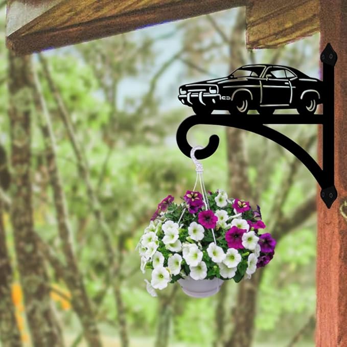 peacoblue Iron Plant Hangers Hooks for Outdoor Indoor Hanging Plants Flower Fern Pots Lantern Bird Feeder,11.8"x13.6" Weather Resistant Metal Wall Holder for Porch Garden Farmhouse(Retro Car)