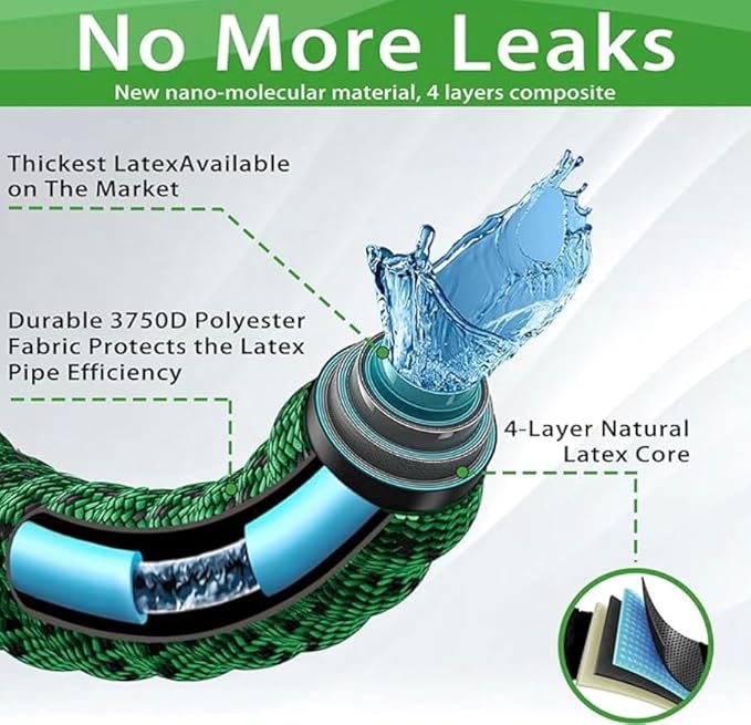 J&B XpandaHose 50ft Expandable Garden Hose with Holder - Heavy Duty Superior Strength 3750D - 4 -Layer Latex Core - Extra Strong Brass Connectors and 10 Spray Nozzle w/Storage Bag (Green 50)