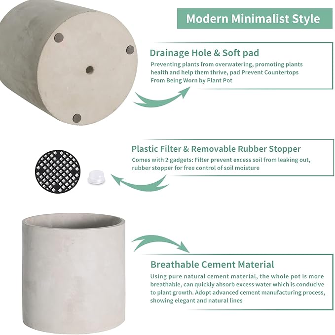 Mozing Cement Plant Pots Indoor - 5.9 inch Concrete Planter Pot for Planting - Modern Stone Clay Flower Pot with Drainage Hole for Garden, Home, Office Decor, Grey