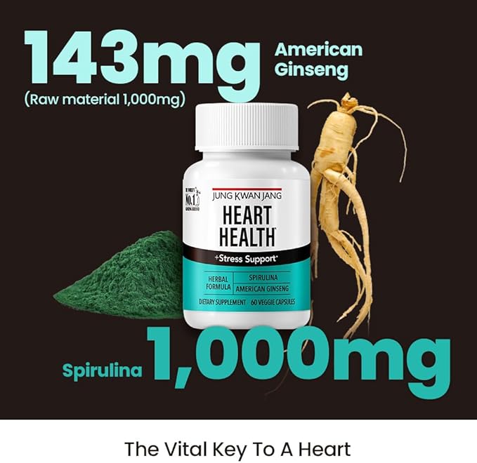JungKwanJang Heart Health with Spirulina (1,000mg) (143mg) - 60 Herbal