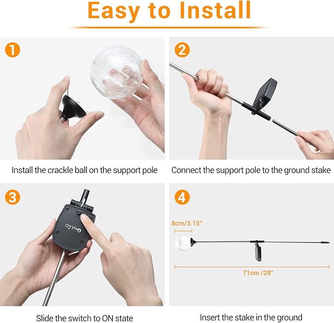 Solar Outdoor Lights - 6 Pack Crystal Cracked Glass LED Solar Garden Globe Light, Color-Changing Solar Stake Ball Light Auto On/Off, Solar Pathway Light for Landscape Patio Yard Halloween Decorations