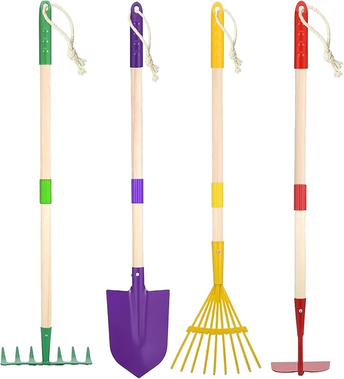 Kids Gardening Tool Set - 4 Piece Garden Tool Set for Parent-Child Outdoor Activities, Children's Fun, Gardening Hand Tools, Shovels, Rakes, Hoes,Best Gift for Boys Girls