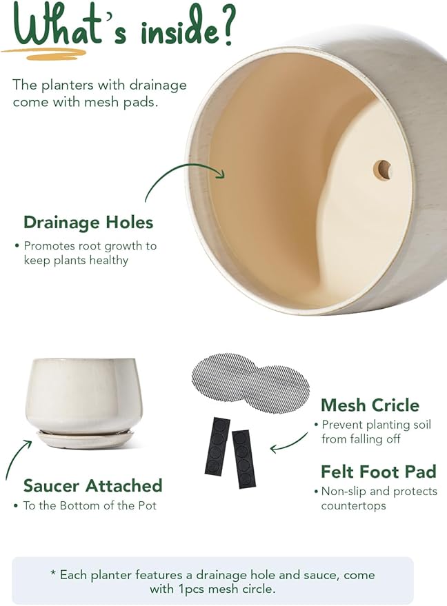 LE TAUCI Ceramic Plant Pots, Set of 2, 10 Inch 12 Inch Planters for Indoor Plants, Elegant Decorative Flower Pot, Sturdy Large Planter with Drainage Tray, Suitable for Porch, Reactive Glaze Beige