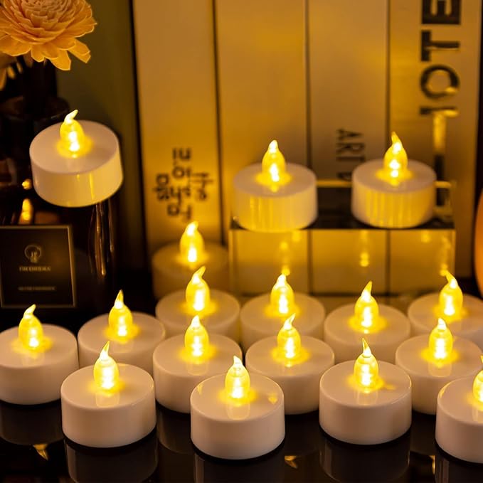 LED Tea Lights Flameless Candles: 12Pack Battery Operated Candle Realistic and Bright Flickering Holiday Gift Long Lasting 200Hours for Seasonal & Festival Celebration WarmYellow