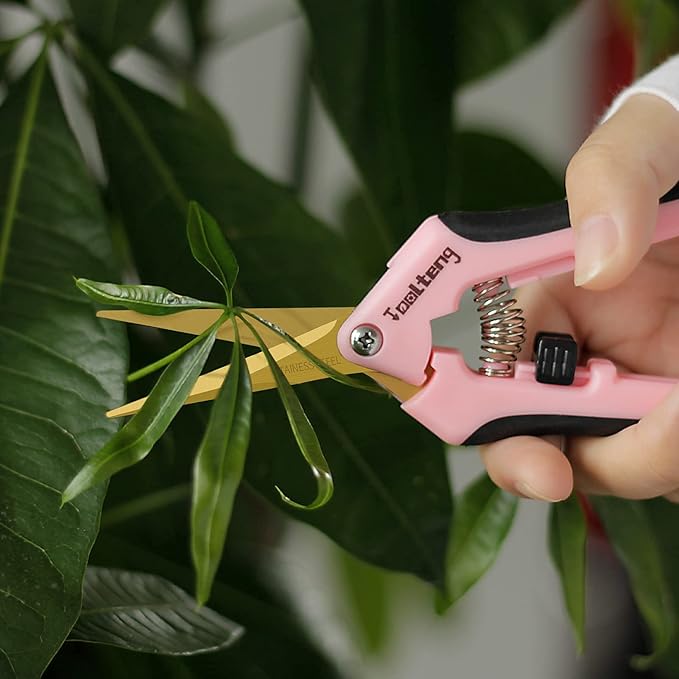 1 Pack Pruning Shears with Curved Blades, Garden Trimming Scissors, Gardening Hand Pruning Snips Titanium Coated Precision Bonsai Pruning Shears, Efficient Flower Cutters (Pink)