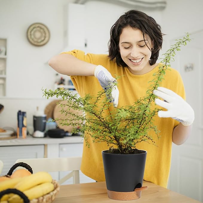Self Watering Pots 7Pack Planting Pots for All Indoor Plants, Flower Planting Pots with Drainage Hole and Reservoir Black Plastic Succulent Planter Modern Decorations/Gift Idea