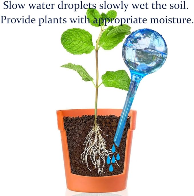 10pcs Plant Watering Globes, Plastic Plant Automatic Water Bulbs Flower Self Feeder Balls Irrigation Device Auto Waterer Planter Insert Stakes for Indoor Outdoor Garden Potted While Away on Vacation
