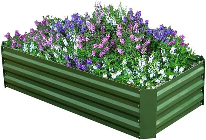 4x2x1ft Metal Raised Garden Bed Kit,Galvanized Garden Bed Box for Vegetables, Flowers, Herbs, and Succulents,60 Gallon Capacity - Green