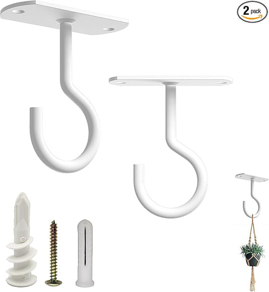 NACETURE Ceiling Hooks Heavy Duty 2 Pack - Plant Hooks for Ceiling Hanging Hook for Hanging Basket Hook, Light, Bird Feeders, Wind Chimes Décor Indoor & Outdoor (2.5" White 2 Pack)