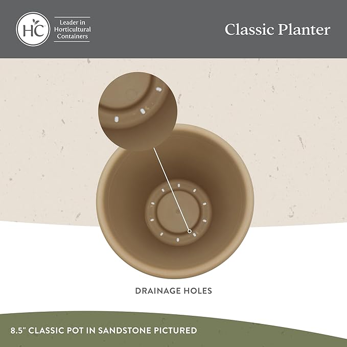 The HC Companies 8.5 inch Round Classic Planter - Plastic Plant Pot for Indoor Outdoor Plants Flowers Herbs, Sandstone (4 Pack)