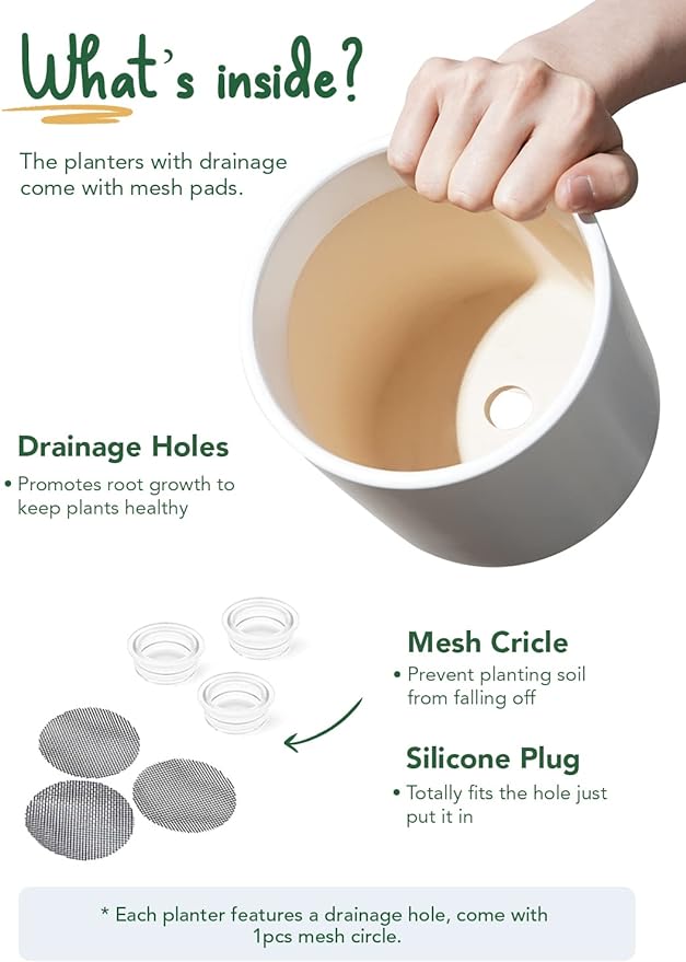 LE TAUCI Ceramic Pots for Plants, 10+8+6 Inch Indoor Plant Pots, Modern Planters for Indoor Plants Home Office, Cylinder Round Planters with Drainage Hole and Plug, Set of 3, White