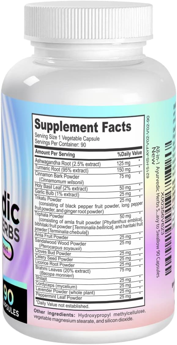 Ayurvedic Herbs (All-in-1) Supplement 3-Month Supply 17 Active 90 Capsules