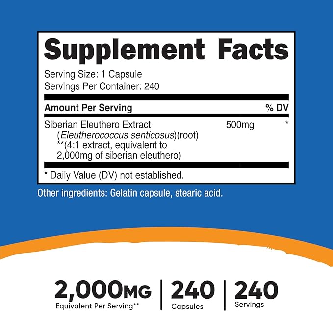 Nutricost Siberian Eleuthero 500mg, 240 Capsules (2 Bottles)