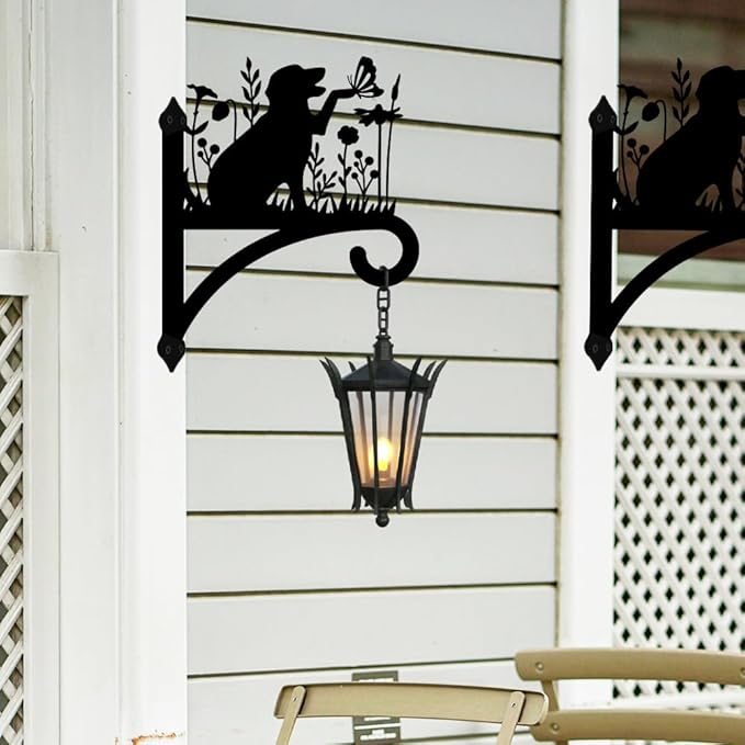 Peacoblue Iron Plant Hangers Holder for Outdoor Indoor Hanging Plants Fern Pots, Lantern, Bird Feeder, Wind Chimes, 12โx14โ Dog Weather Resistant Metal Wall Brackets Hooks for Porch, Garden, Home(Dog)