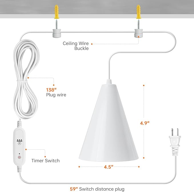 Hanging Grow Light, Full Spectrum Grow Lights for Indoor Plants, 25W Plant Light Bulbs with 16.4FT Power Cord, 5000K Plant Light with Timer