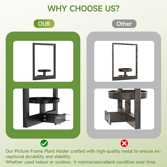 Picture Frame Wall Plant Holder, Metal Window Plant Shelves Plant Holder for Indoor Plants, Hanging Wall Planters Wall-Mounted Plant for Home, Office, and Garden (Black, 3PCS)