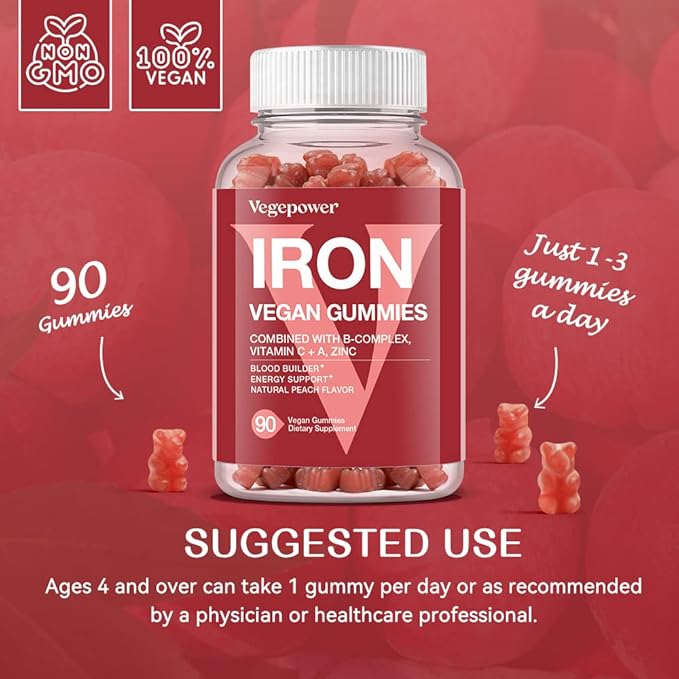 Iron Gummies Supplements for Women & Kids Flavor(3 Packs)