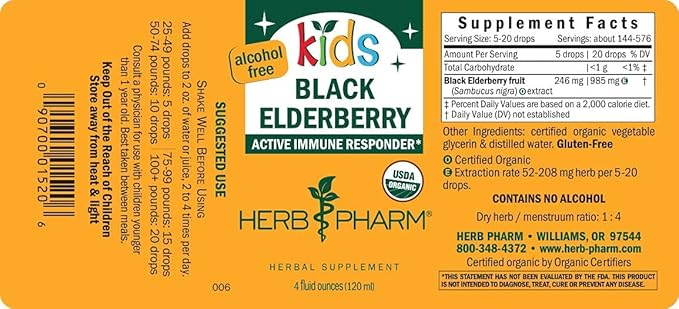 Herb Pharm Kids Certified-Organic Alcohol-Free Black 4 Ounce